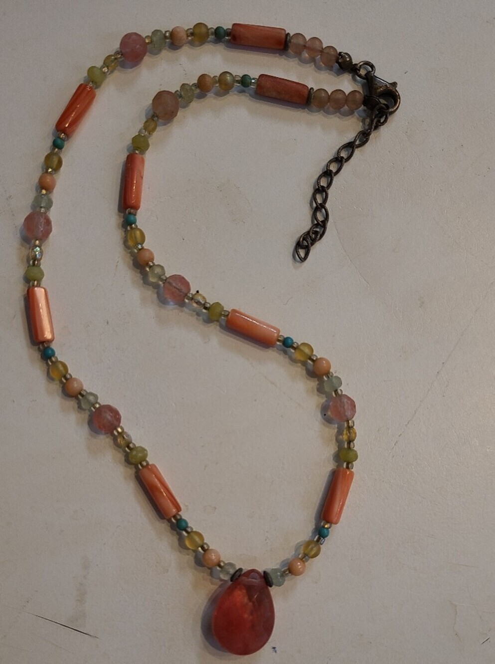 Beaded Multi Color Necklace With Coral  Pendant